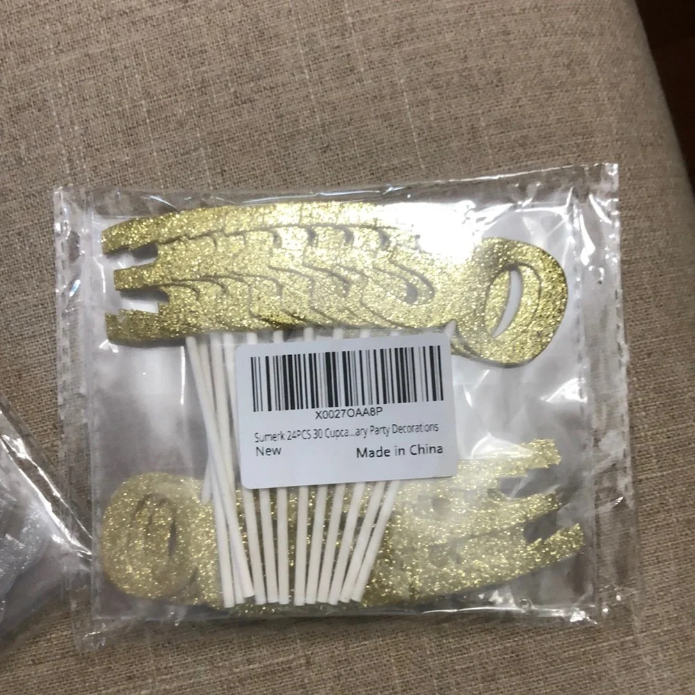 Gold and Silver “30” Cupcake Picks